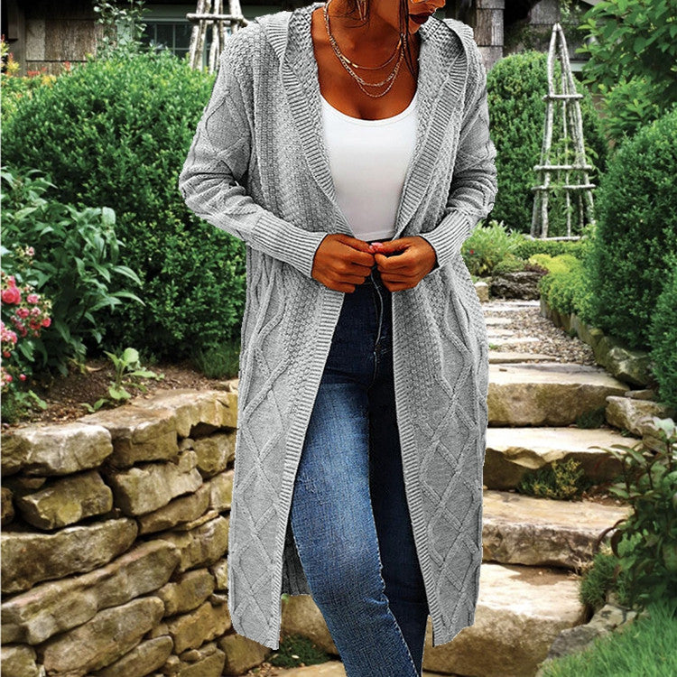 Damen Strick-Cardigan mit Kapuze und luxuriösem Zopfmuster ModeGeist