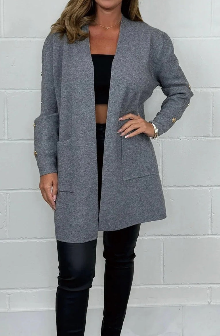 Damen Elegante Strickjacke mit Knopfdetails und Taschen ModeGeist
