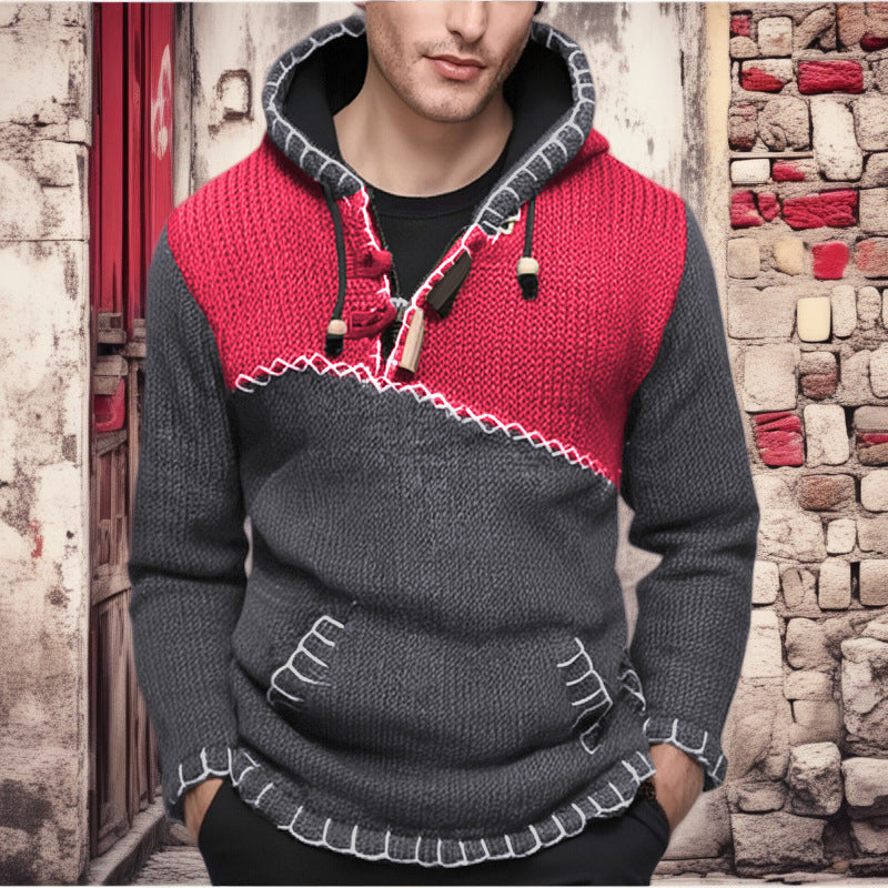 Herren Kapuzenpullover mit einzigartigem Zickzackmuster und hochwertiger Strickstruktur ModeGeist