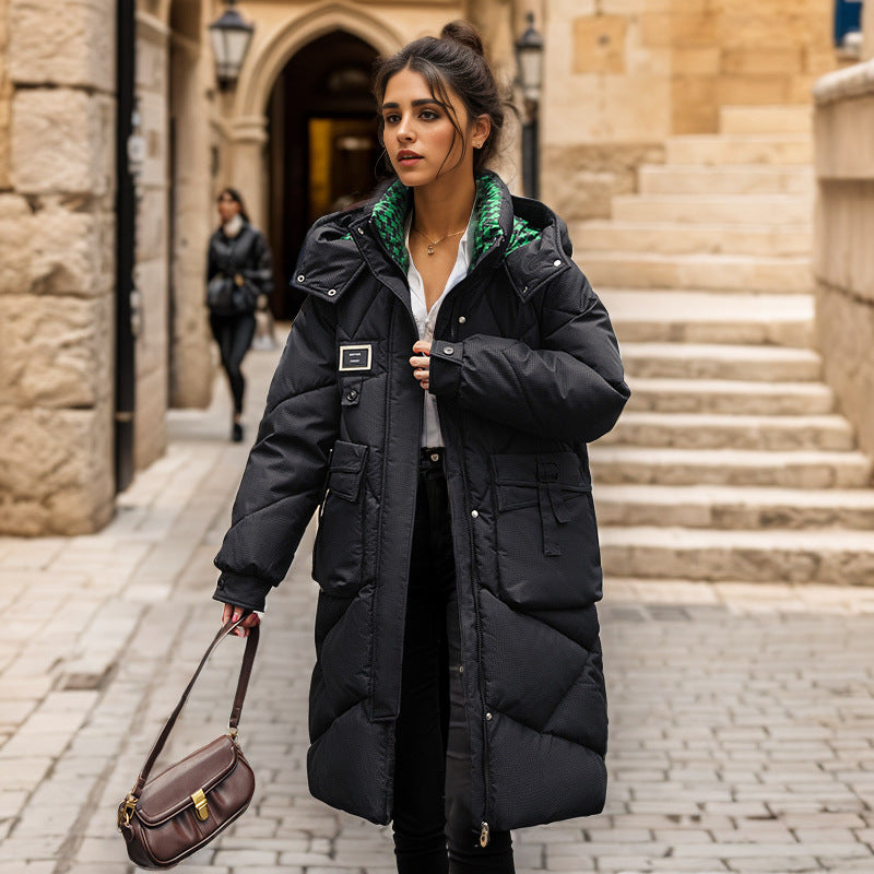 Damen gefütterter langärmliger Winterparka mit verstellbarem Kapuzenkragen und praktischen Taschen ModeGeist