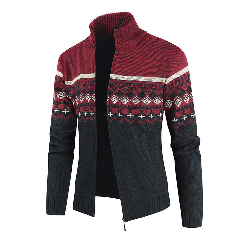 Herren Strickjacke mit geometrischen Mustern und hohem Kragen ModeGeist
