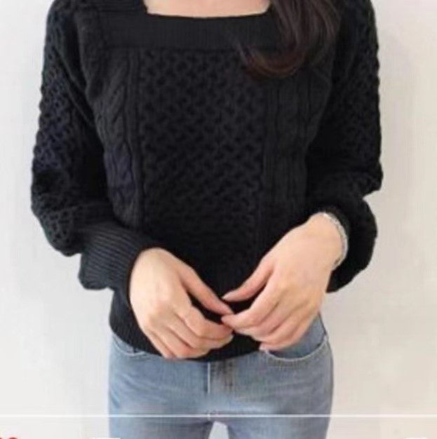 Damen Grobstrickpullover mit modernen Zopfdetails und quadratischem Ausschnitt ModeGeist