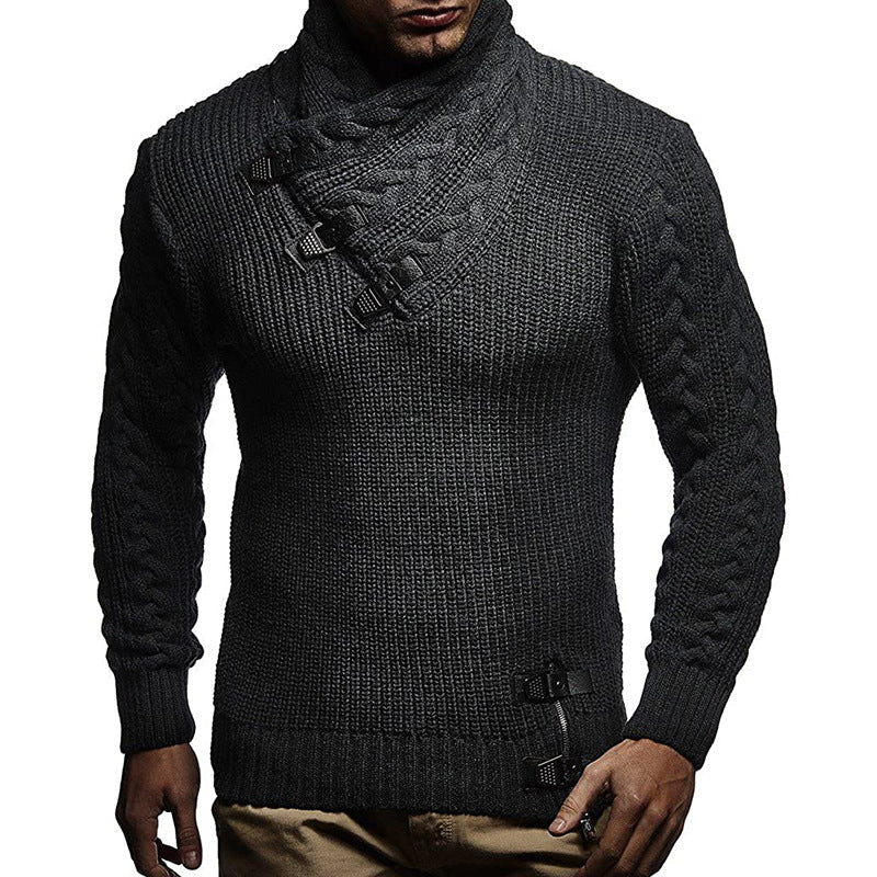 Herren Grobstrickpullover mit modernem Stehkragen und innovativen Knopfdetails ModeGeist