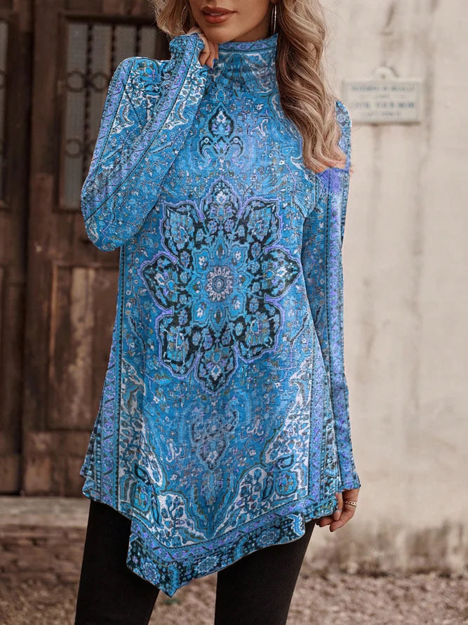 Damen Tunika mit floralem Design und hohem Kragen ModeGeist