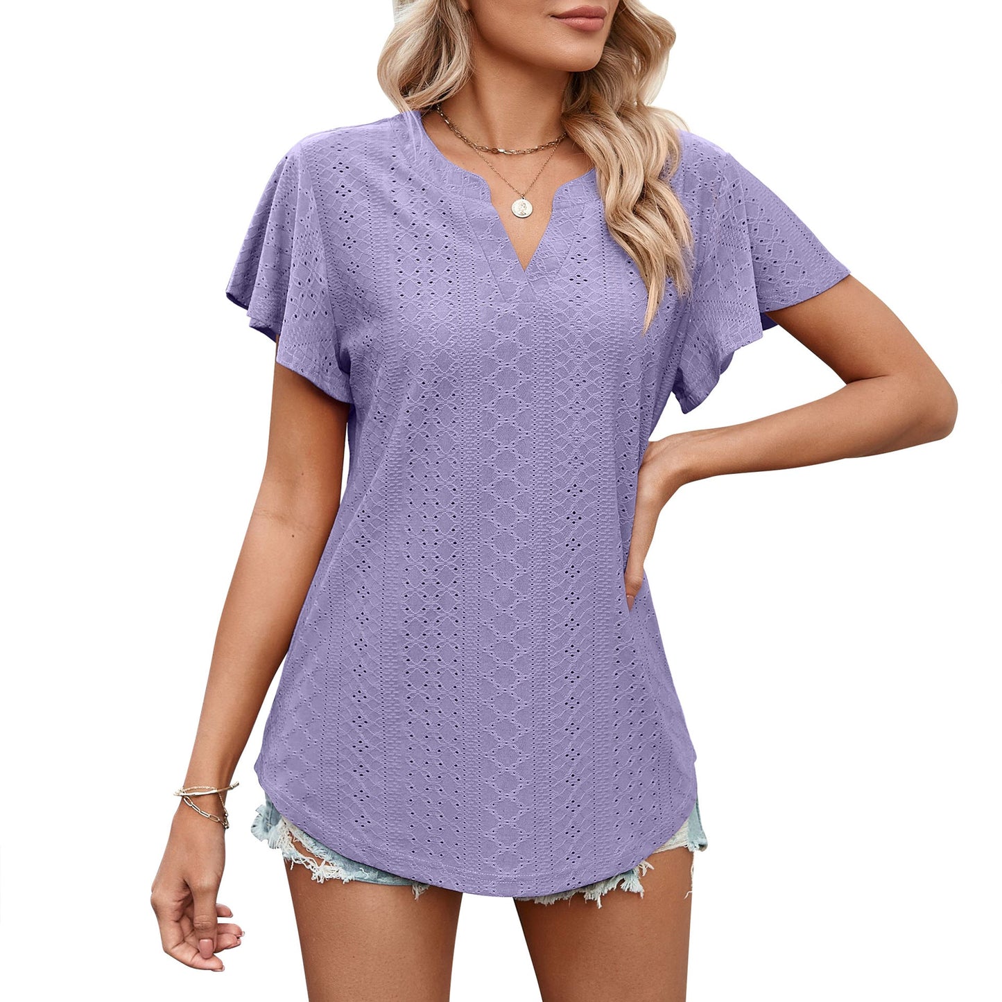 Damen Luftiges Blusenshirt mit effektvollem Lochmuster ModeGeist