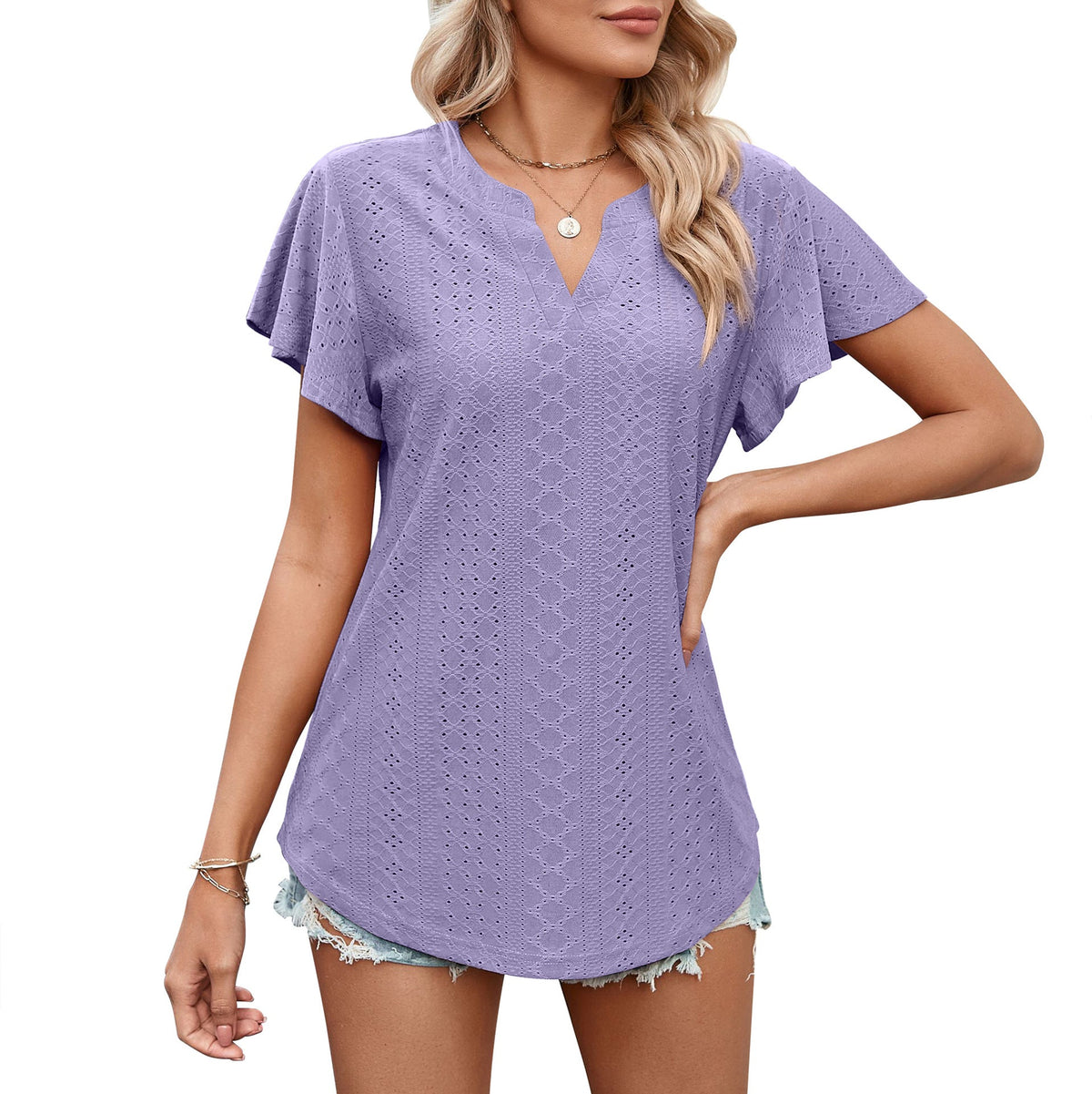 Damen Luftiges Blusenshirt mit effektvollem Lochmuster ModeGeist
