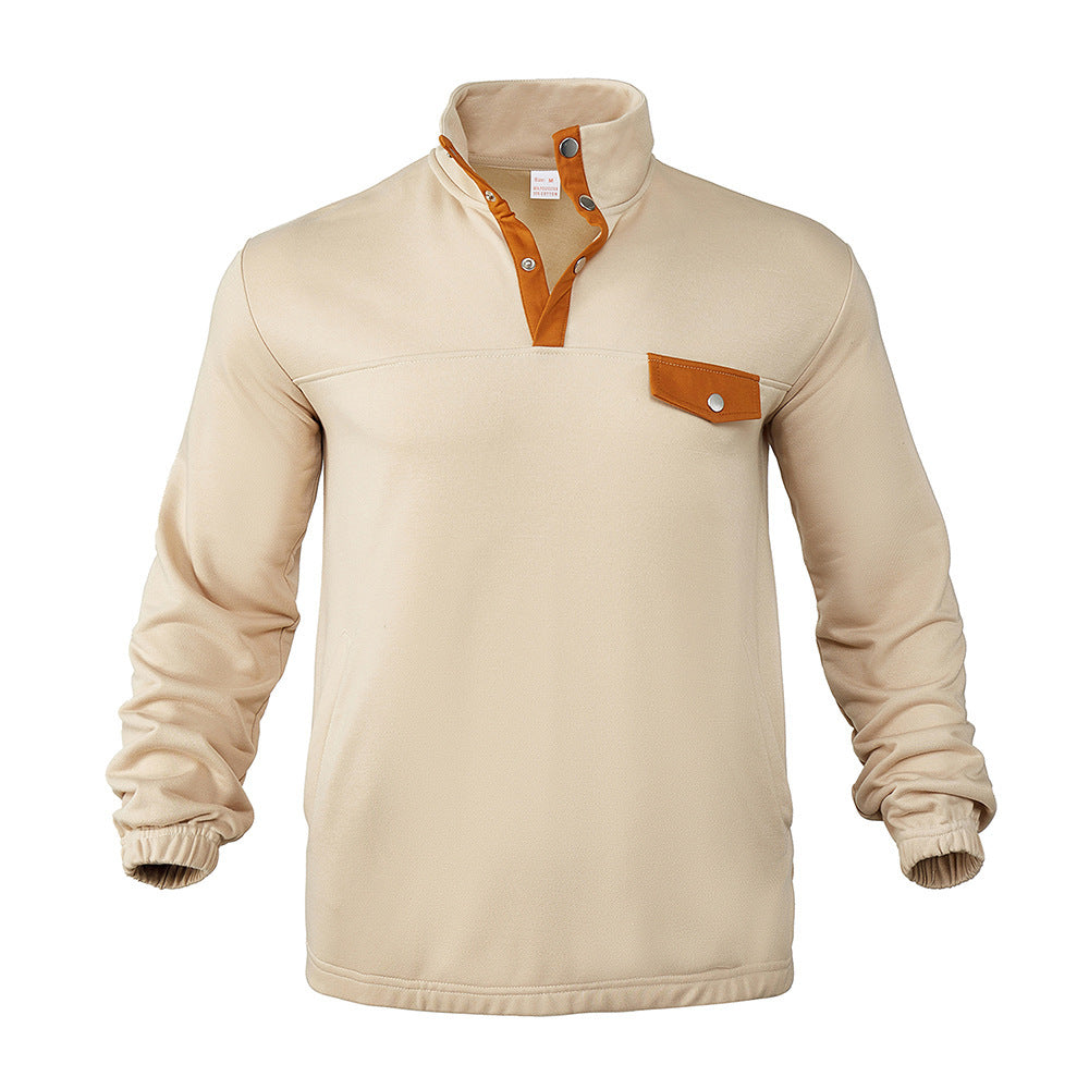 Herren Fleece-Pullover mit modernem Stehkragen und aufgesetzter Brusttasche ModeGeist