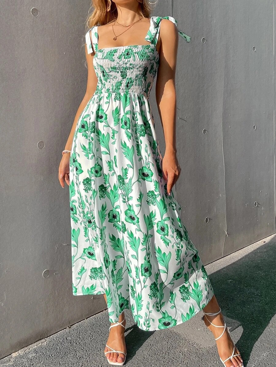 Modisches Maxikleid für Damen mit Blumenmuster und dehnbarem Oberteil