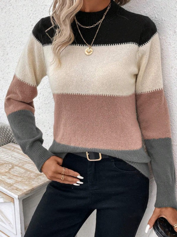 Damen Rundhals Strickpullover mit modernen Farbkombinationen ModeGeist