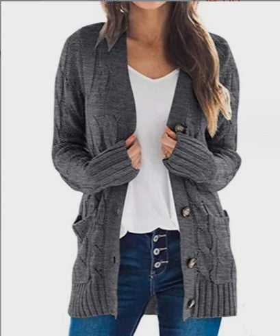 Damen Strickjacke mit strukturiertem Kabelmuster und praktischen Taschen ModeGeist