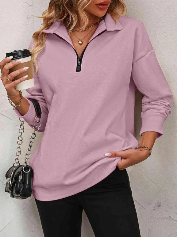 Damen Sweatshirt mit halbem Reißverschluss ModeGeist