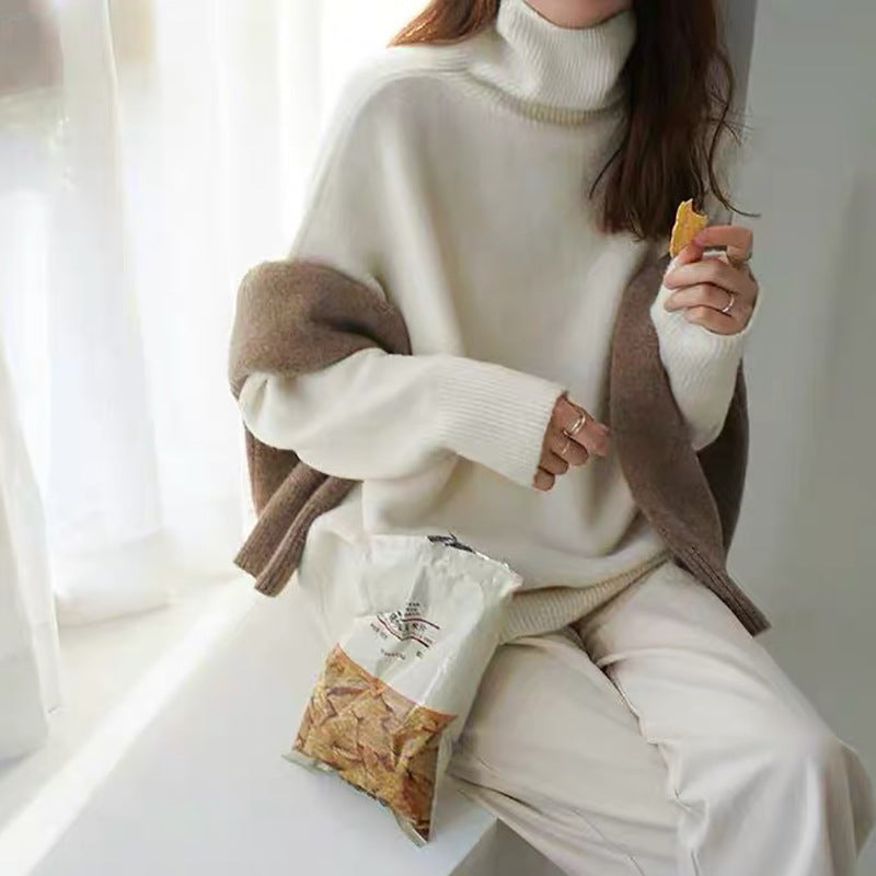 Damen bequemer Rollkragenpullover aus hochwertigem Wollmix ModeGeist