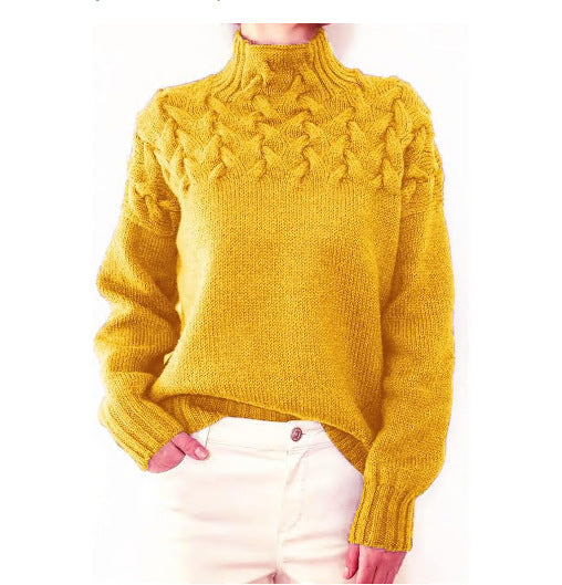 Damen Strickpullover mit hochgeschlossenem Kragen und trendigem Zopfmuster ModeGeist