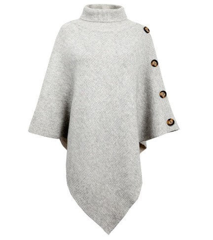 Damen Strick-Poncho mit steigendem Kragen und dekorativen Knopfdetails ModeGeist