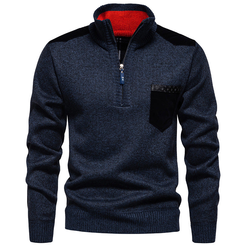 Herren Stehkragenpullover mit kontrastierenden Details und praktischen Taschen ModeGeist