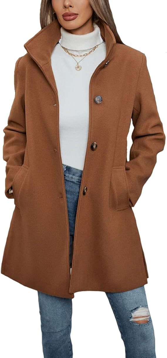 Damen Eleganter Wollmantel mit hochgeschlossenem Kragen und praktischen Taschen ModeGeist