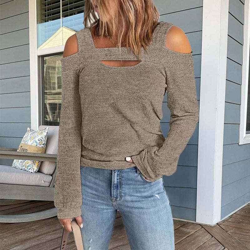 Damen modisches Longsleeve-Top mit Cut-Out-Details und Schulterfreiem Design ModeGeist