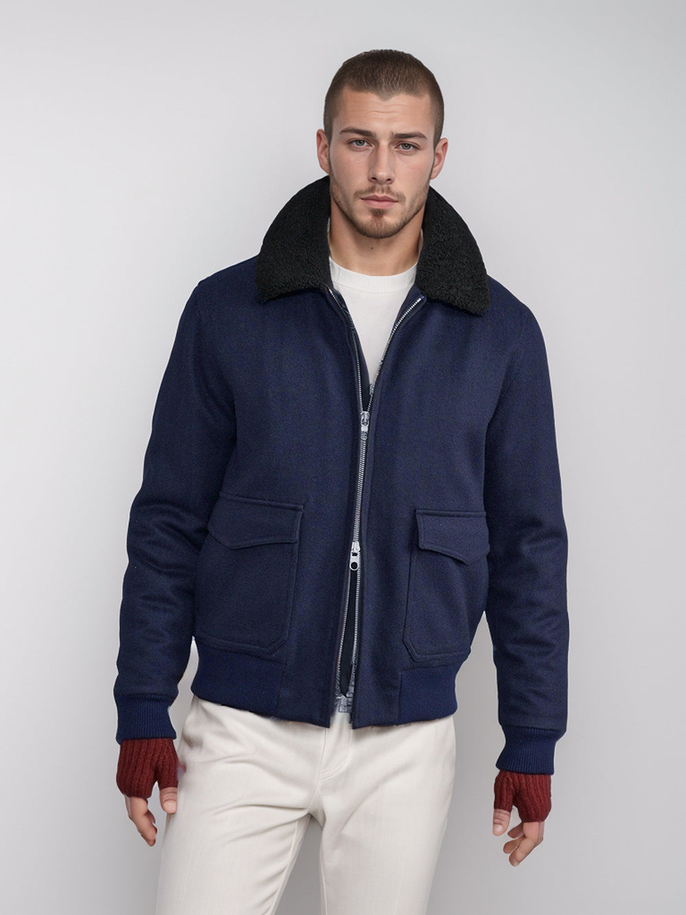 Herren Bomberjacke mit Fleece-Kragen und praktischen Taschen ModeGeist