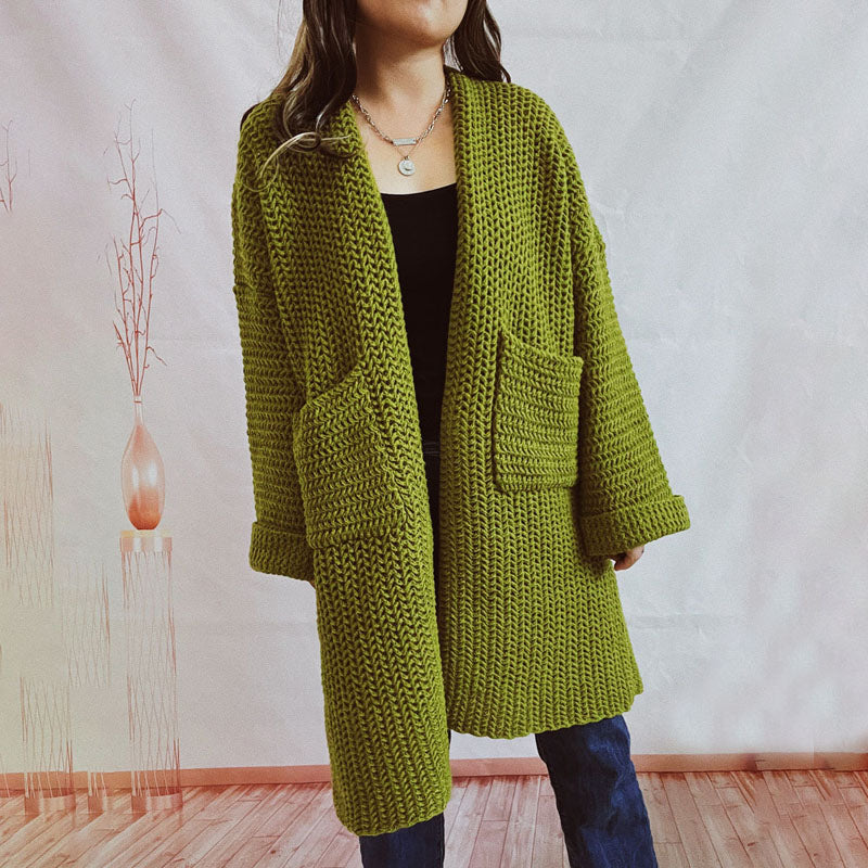 ModeGeist | Lange Strickjacke mit Taschen Chunky Strick Weiche und Lässige Silhouette