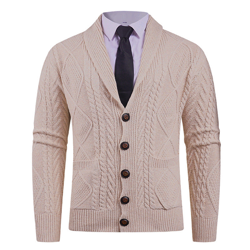 Herren Strickjacke mit markantem Zopfmuster und stilvollem Schalkragen ModeGeist