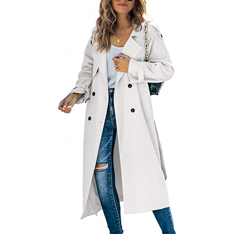 Damen eleganter Trenchcoat mit doppelt Reihe Knopfverschluss und Taillengürtel ModeGeist
