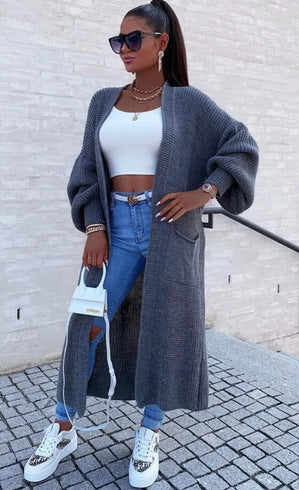 Damen Strickmantel mit weitem Schnitt und tiefen Taschen ModeGeist