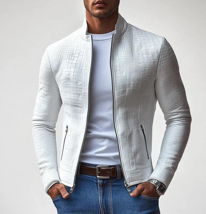 Herren elegante Kunstlederjacke mit kroko-ähnlicher Textur ModeGeist