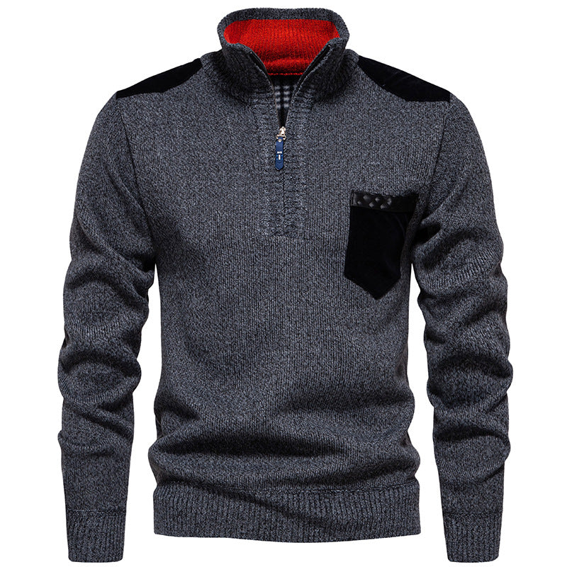 Herren Stehkragenpullover mit kontrastierenden Details und praktischen Taschen ModeGeist