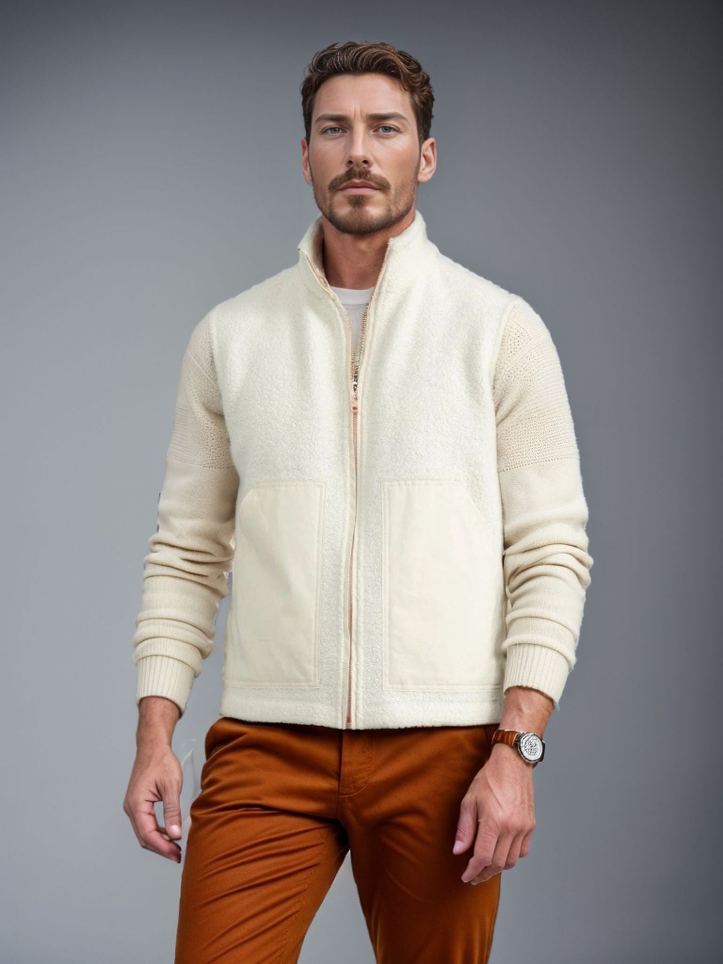 Herren modische Fleecejacke mit strukturiertem Kragen und praktischen Taschen ModeGeist