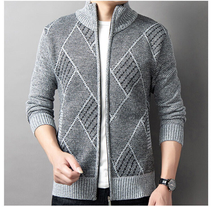 Herren Strickjacke mit modernem Zipper und grafischem Muster ModeGeist