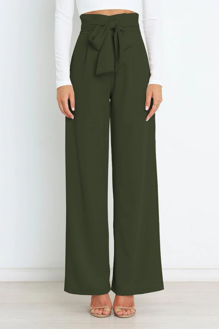 Damen Weitgeschnittene Hose mit dekorativem Bindegürtel ModeGeist