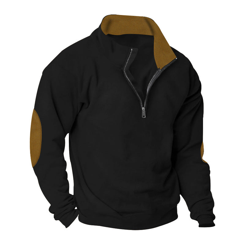 Herren Fleece Sweatshirt mit Stehkragen und schicken Kontrastärmel ModeGeist