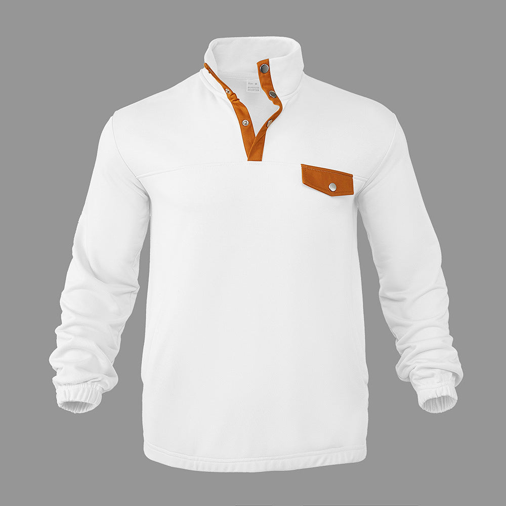 Herren Fleece-Pullover mit modernem Stehkragen und aufgesetzter Brusttasche ModeGeist