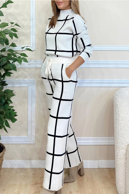 Damen Elegantes Strick-Loungewear-Set mit grafischem Muster ModeGeist