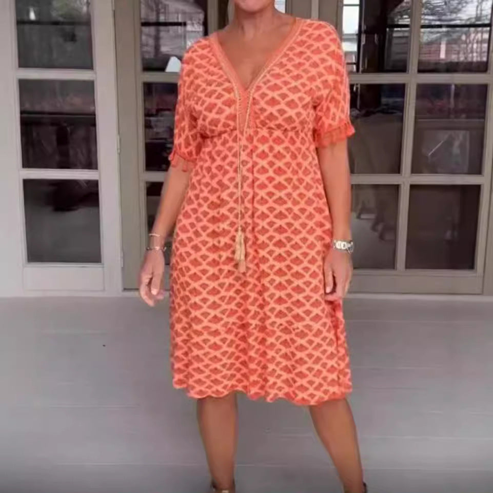Sommerkleid für Damen, lässiger Schnitt, ausgestellter Rock, feine Fransen, MODEGEIST