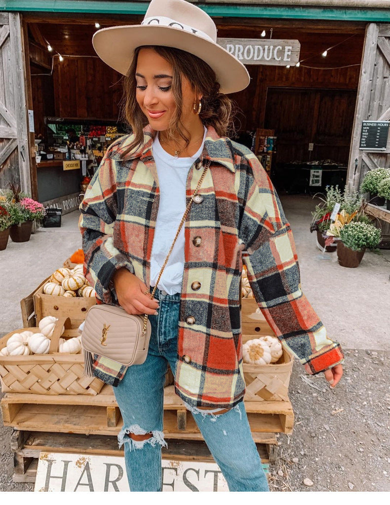 Damen lässige karierte Flanelljacke mit Knopfdetails ModeGeist