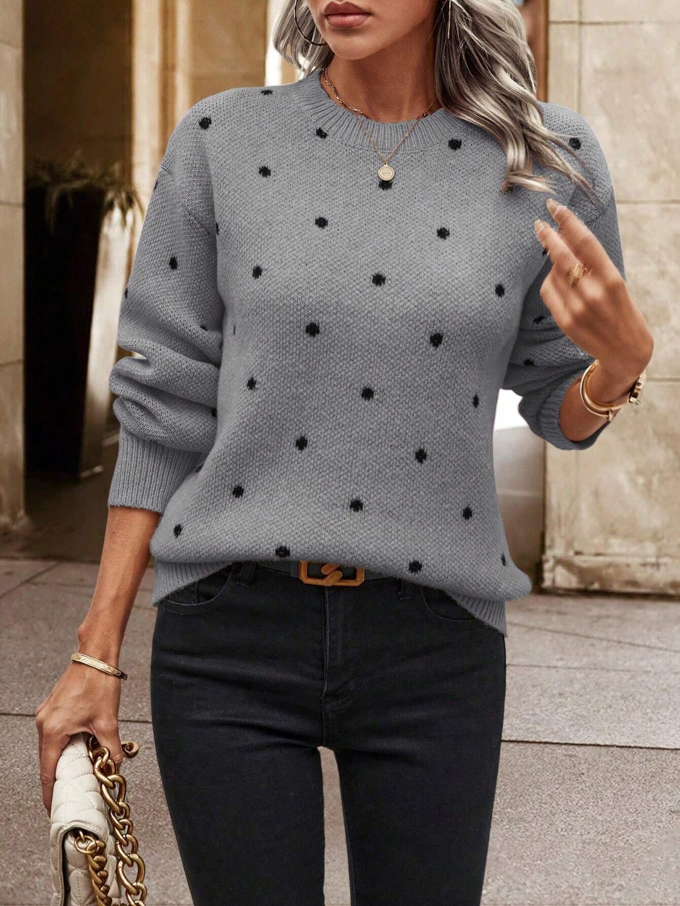 Damen Pullover mit strukturiertem Punktdesign ModeGeist