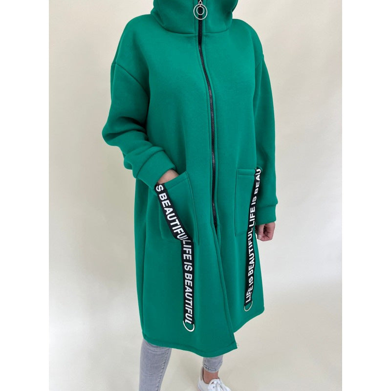ModeGeist | Taschen Design Hoher Kragen Lange Kapuzen Sweatshirtjacke