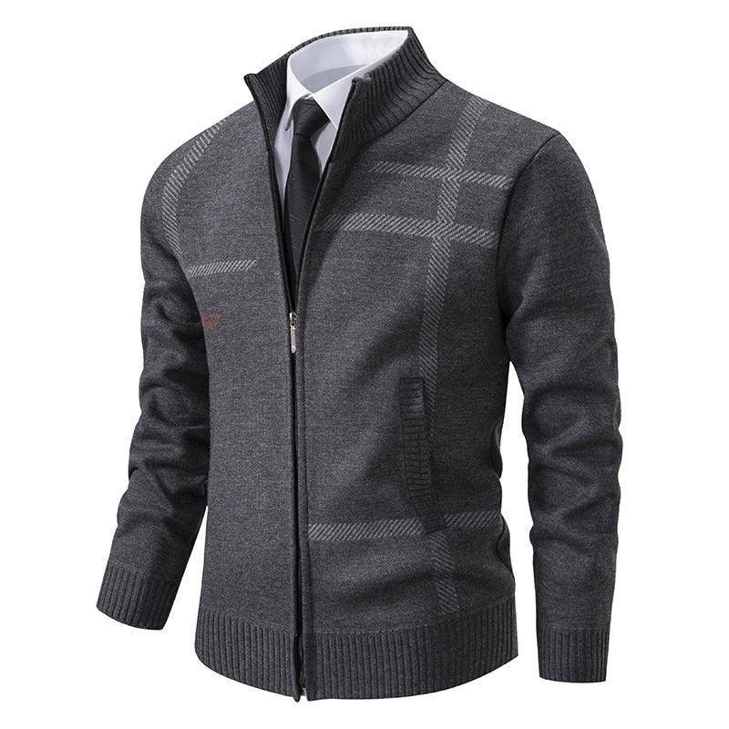 Herren Strickjacke mit graphischen Mustern und hohem Kragen ModeGeist