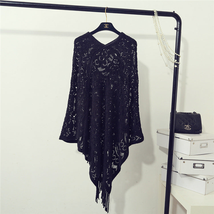 Damen eleganter Poncho mit dekorativem Häkelmuster ModeGeist