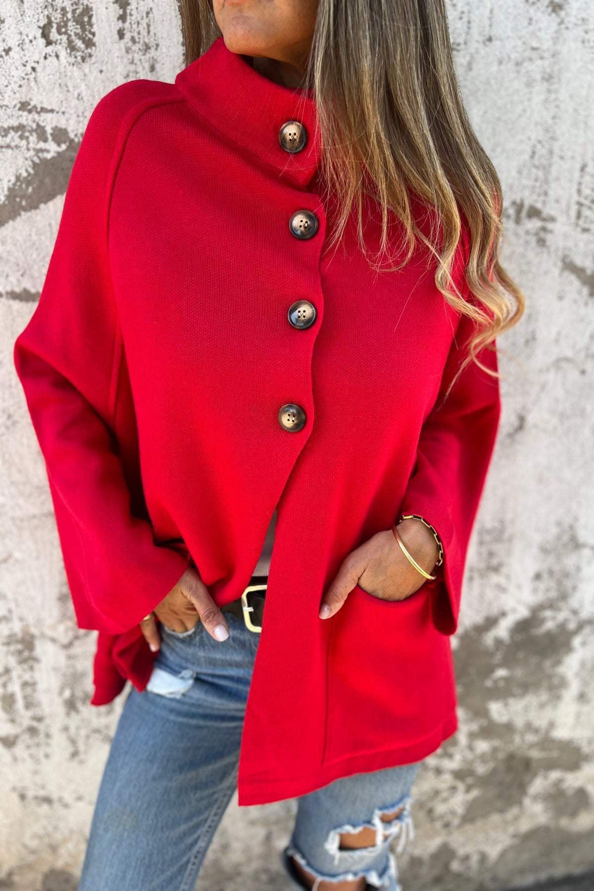 ModeGeist | Turtleneck Knopf Strickstrickjacke Jacke
