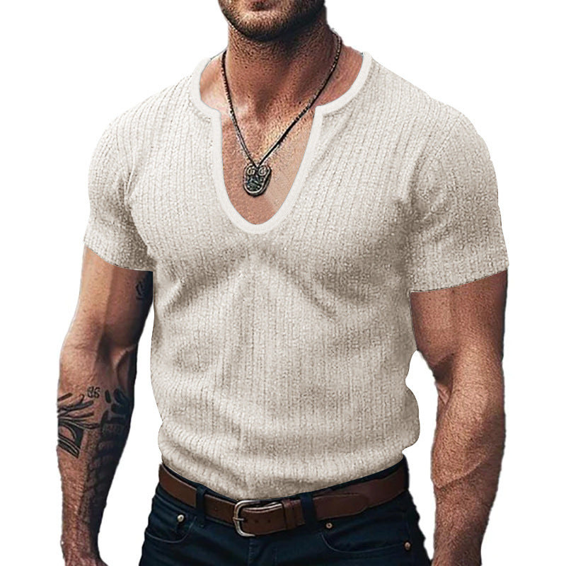 Herren Ribbed V-Ausschnitt T-Shirt ModeGeist