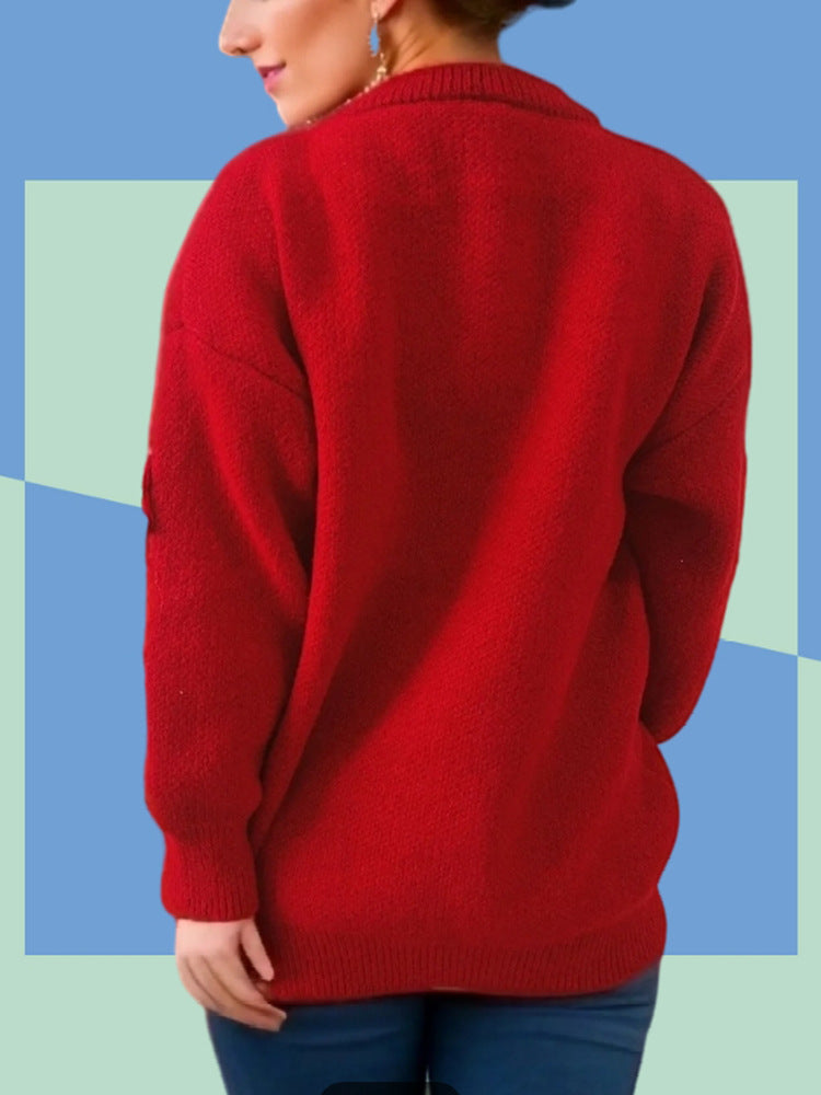 Damen Weihnachts-Pullover mit 3D-Elementen und festlichen Applikationen ModeGeist