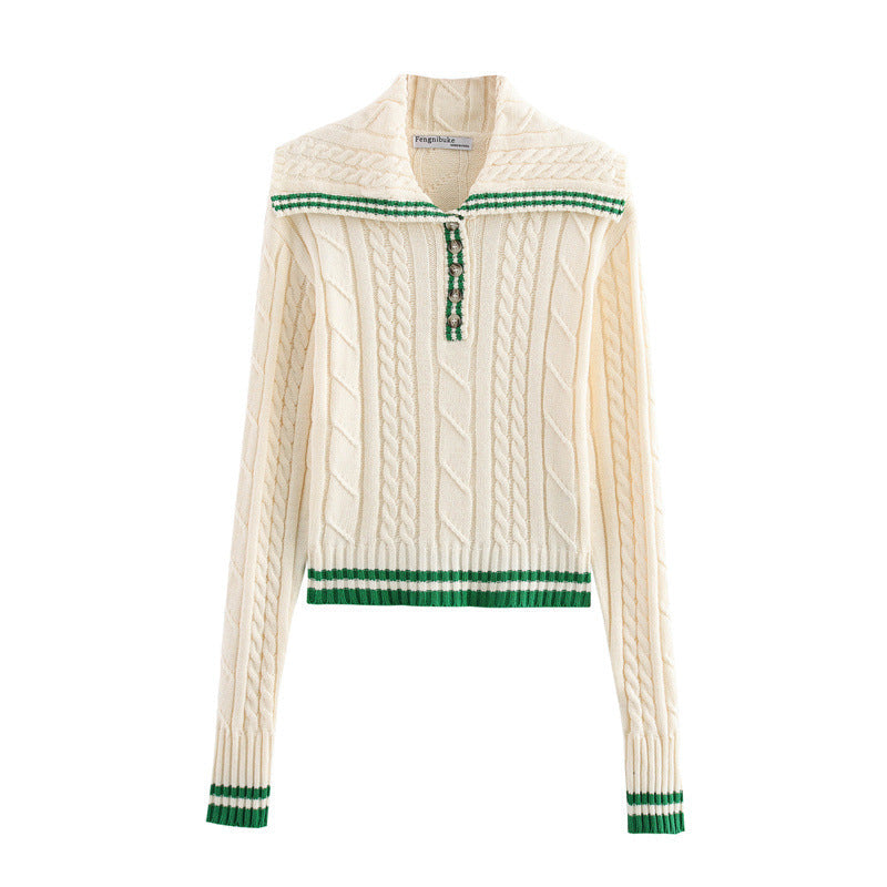 Damen Strickpullover mit hohem Kragen und Knopfleiste ModeGeist