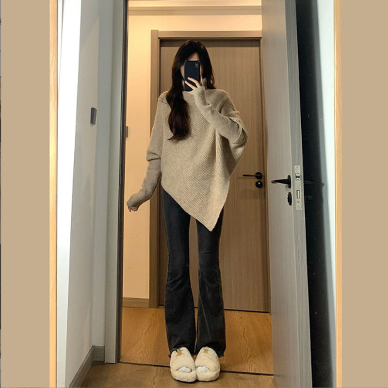 Damen asymmetrischer Strickpullover im lässigen Oversized-Design ModeGeist
