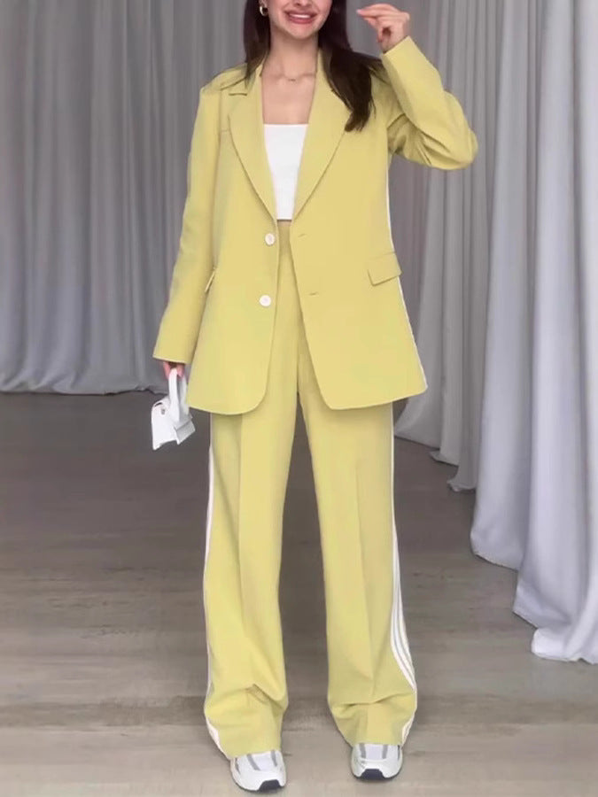 Damen Modisches Blazer-Hosen-Set mit kontrastierenden Streifen ModeGeist