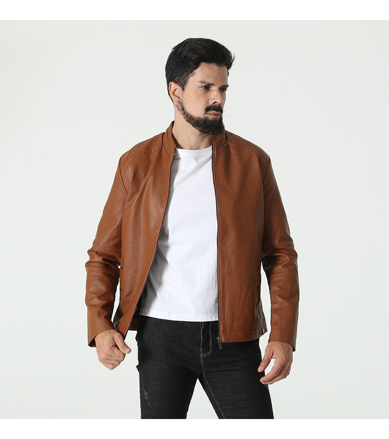 Herren modische Kunstlederjacke mit elastischem Kragen ModeGeist