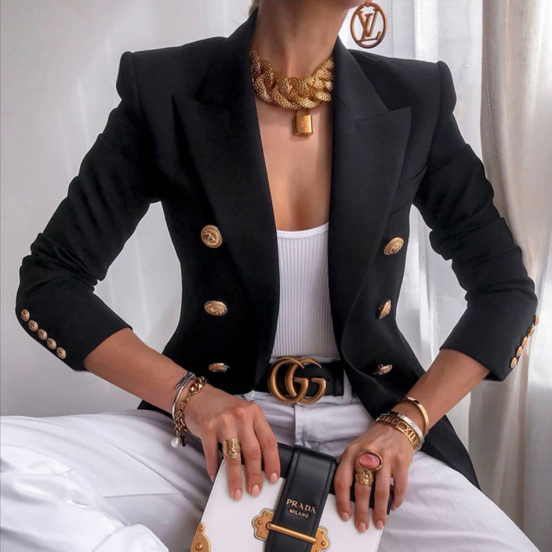 Damen Edler Blazer mit Goldknopf-Detail und klassischem Schnitt ModeGeist