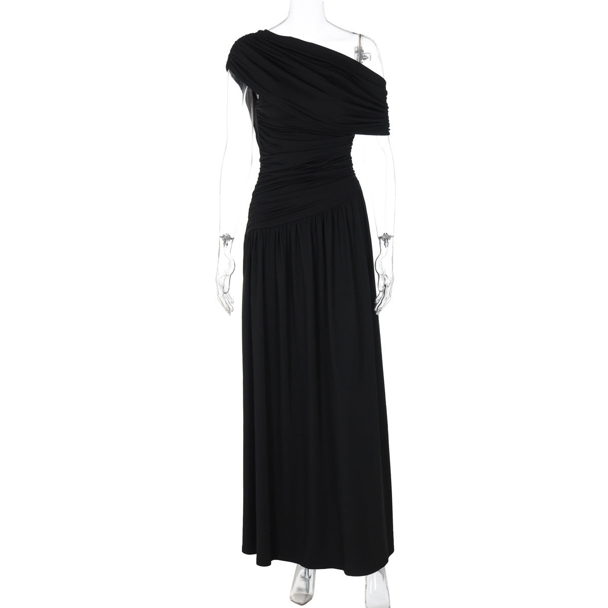 Elegantes Wickel-Maxikleid für Damen mit asymmetrischem Trägerdesign und raffinierten Rüschen - MODEGEIST