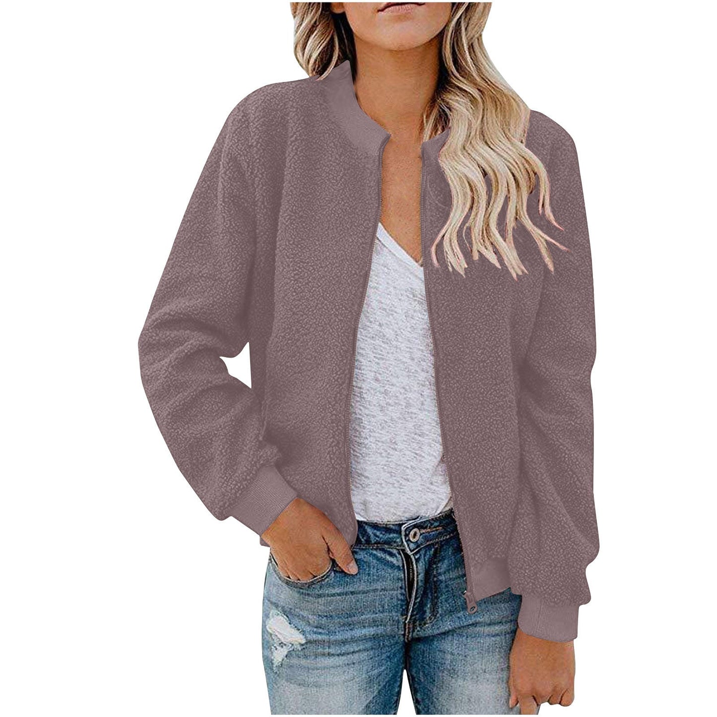 Damen Fleece Bomberjacke mit Stehkragen ModeGeist